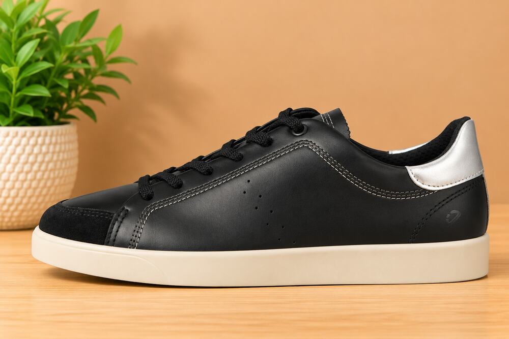 NWT ECCO Women's Street Lite Leather Lace-Up Sneakers Black Size 11-11.5